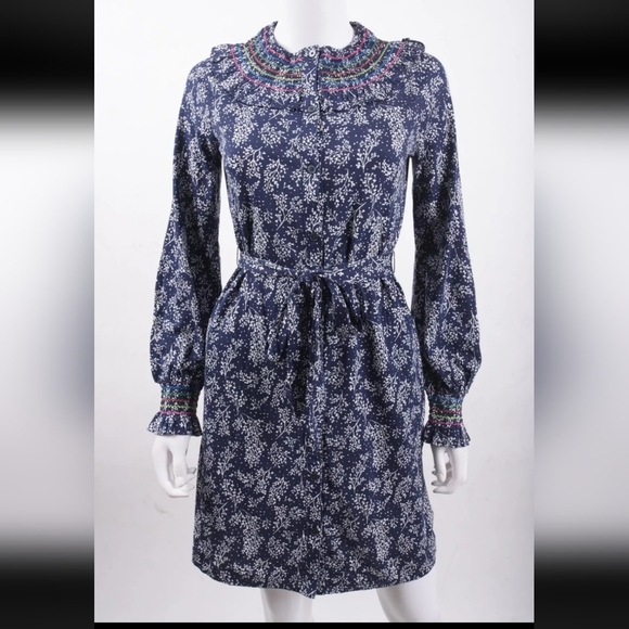 Boden Dresses & Skirts - Boden Cotton Pocket Smoked Belt Embroidered Button Front Jersey Midi Dress NWOT